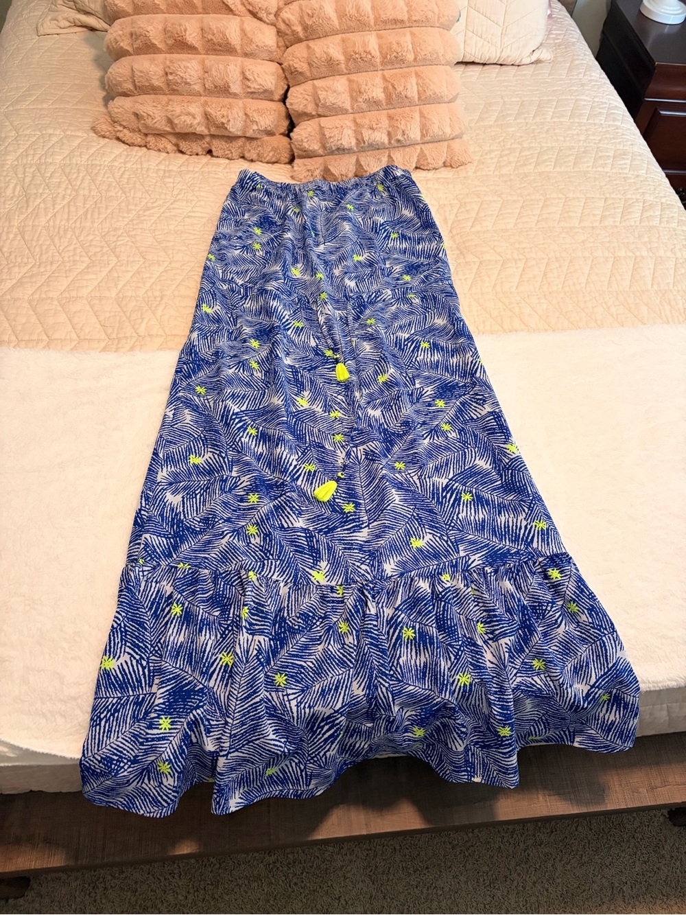 Vineyard Vines Blue Maxi Skirt with Neon Yellow Accents